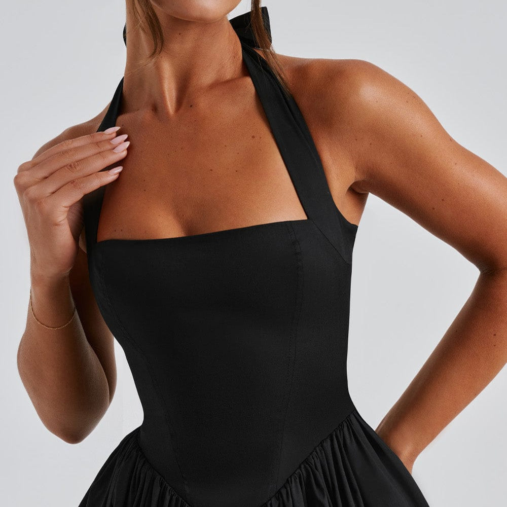 Damen - Midikleid mit Neckholder - Polyestermischung - Strukturierte Passform & ausgestellter Rock für jeden Anlass
