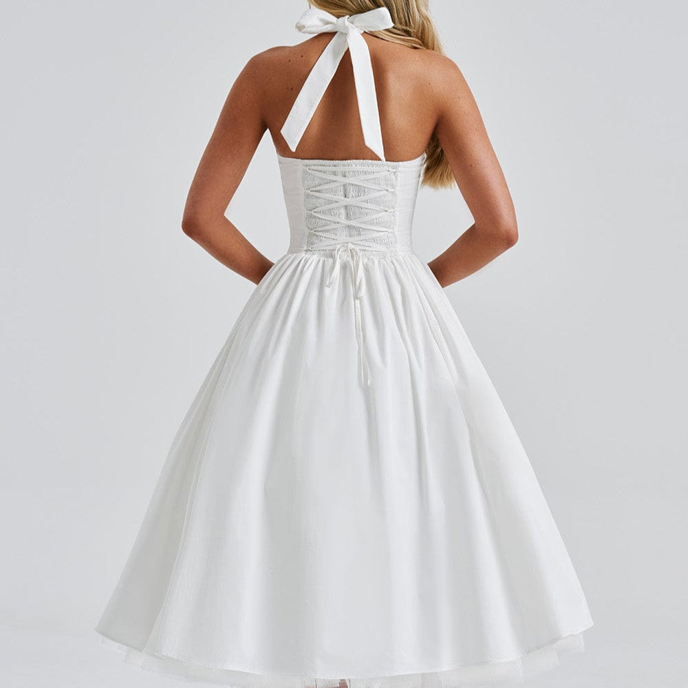 Damen - Midikleid mit Neckholder - Polyestermischung - Strukturierte Passform & ausgestellter Rock für jeden Anlass