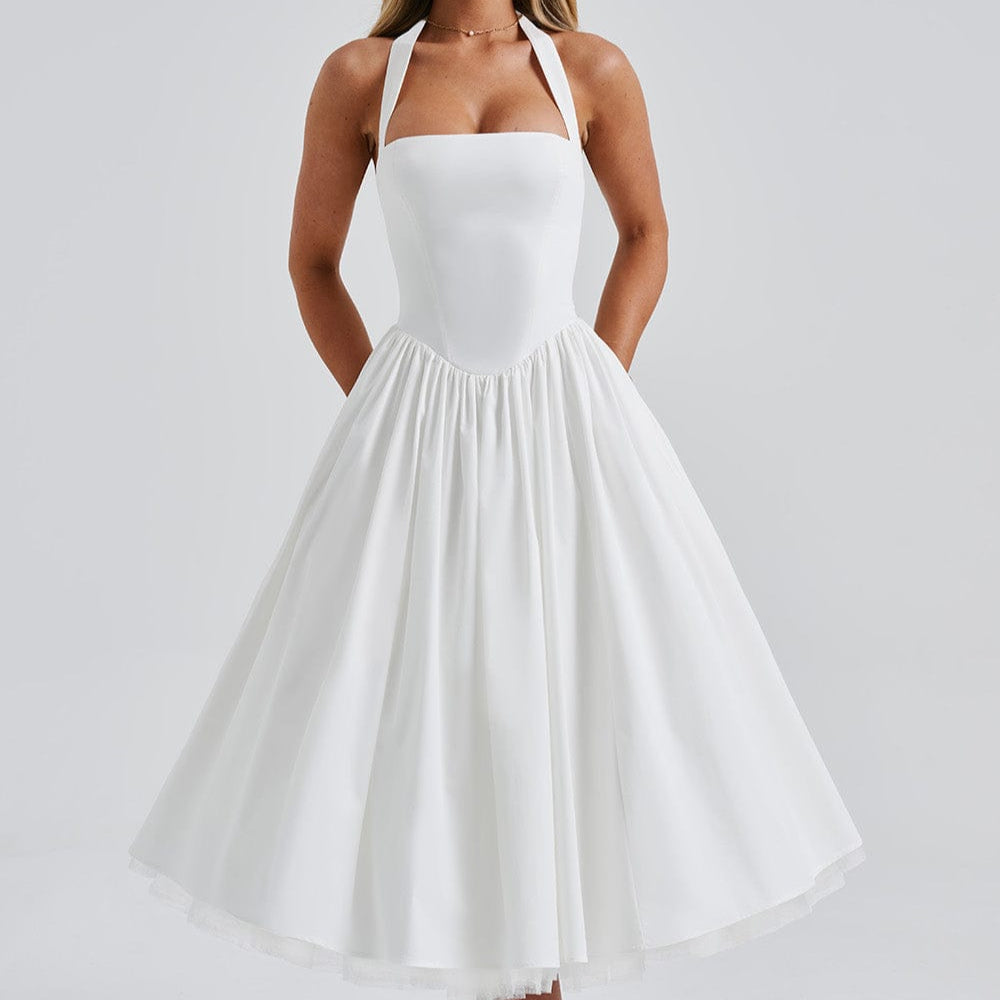 Damen - Midikleid mit Neckholder - Polyestermischung - Strukturierte Passform & ausgestellter Rock für jeden Anlass