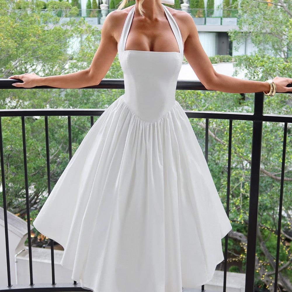 Damen - Midikleid mit Neckholder - Polyestermischung - Strukturierte Passform & ausgestellter Rock für jeden Anlass