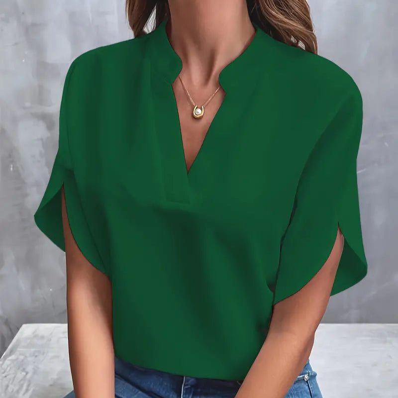 Damen - Elegante Bluse mit kurzen Ärmeln - leichte Gewebe - Stilvolles Top für jeden Anlass