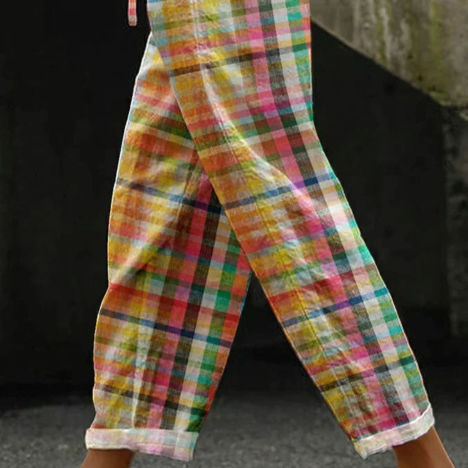 Damen - Bequeme karierte Hose - Weicher Stoff -  Modische Passform - Ideal für lässige Outfits