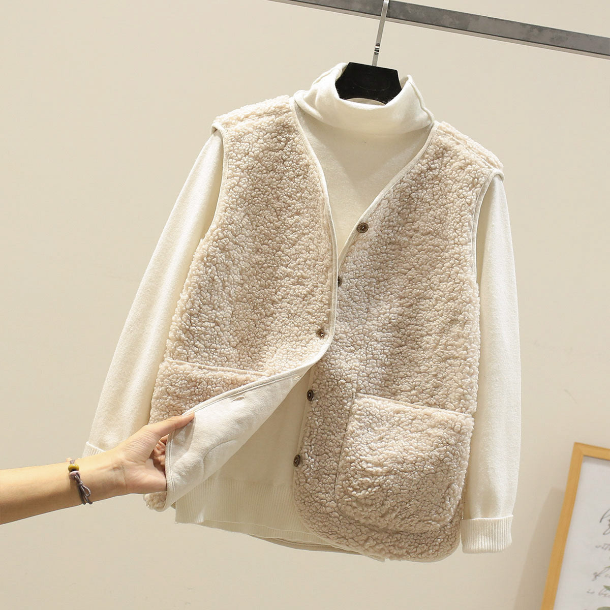 Damen - Shearling Gilet - Knopfverschluss - Bequem & Stilvoll - Perfekt für jeden Anlass