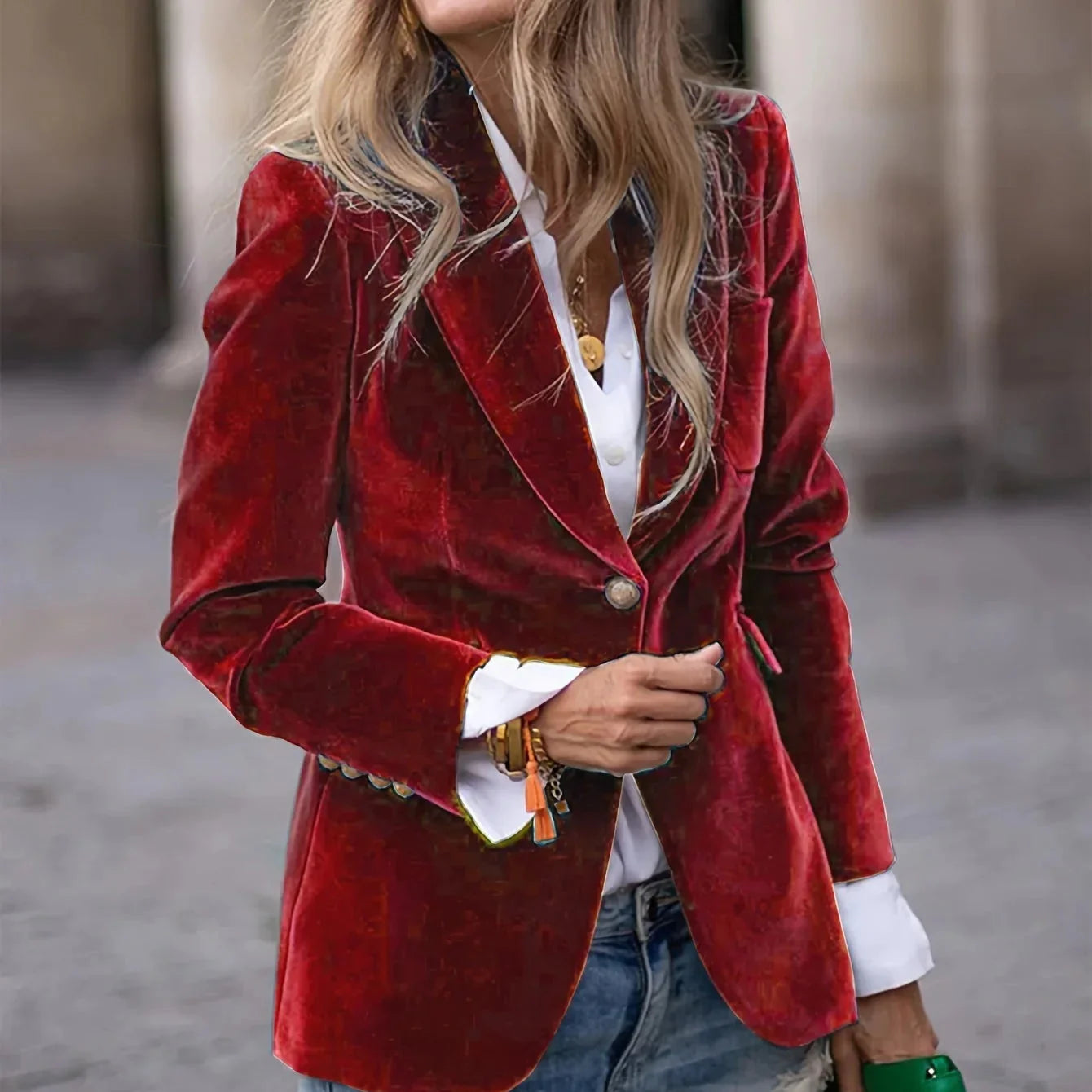 Damen - Blazer - Samt - Eleganter Stil mit goldenen Knöpfen - Perfekt für besondere Anlässe