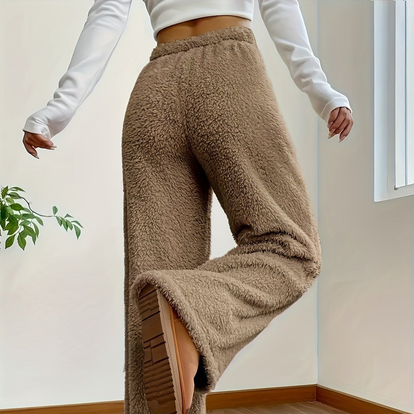 Damen - Teddy Sherpa Hose - Weich und Gemütlich - Perfekt für Zuhause