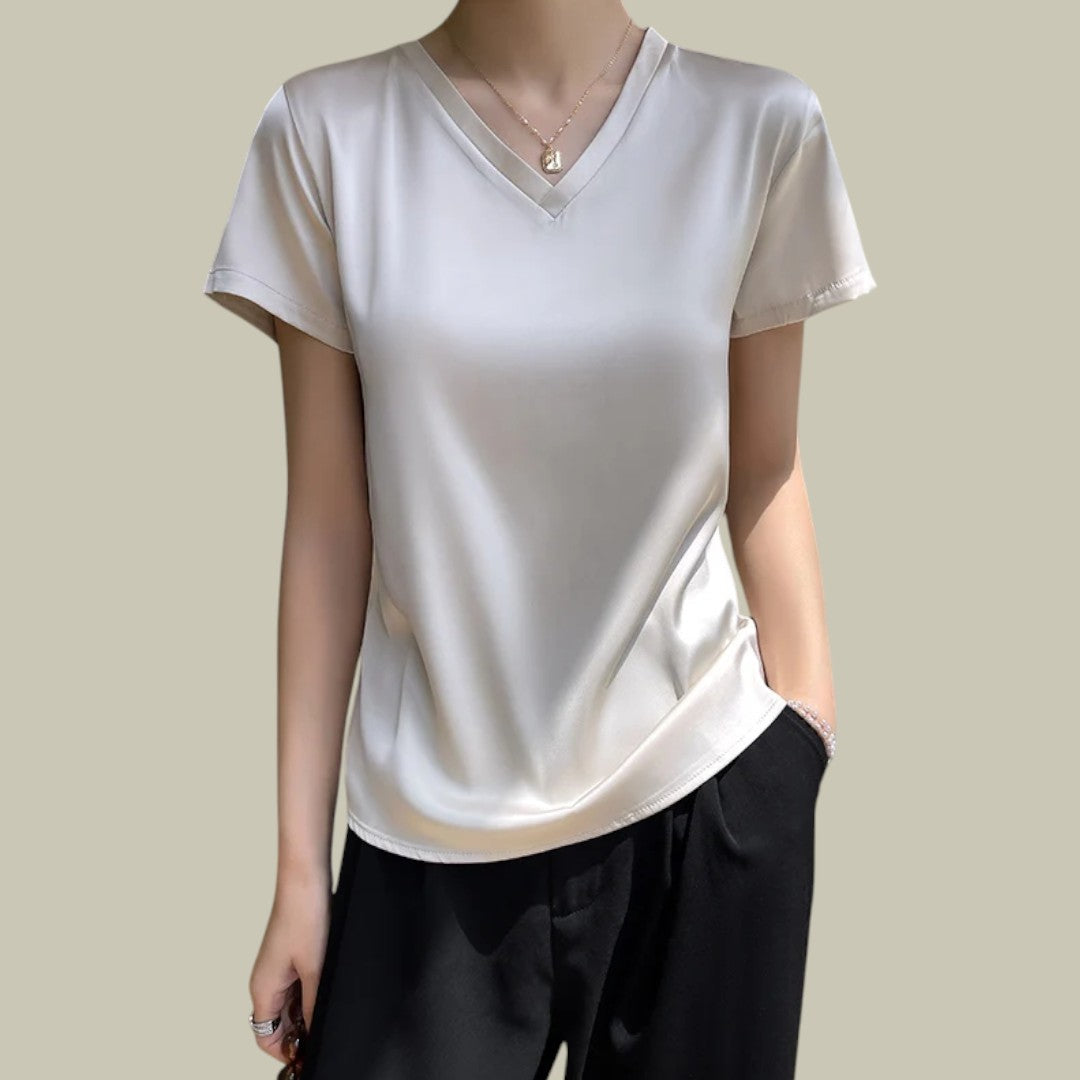 Damen - T-Shirt - Hochwertiges Seiden - Luxuriöse Weichheit & Zeitloser Stil für Elegante Anlässe