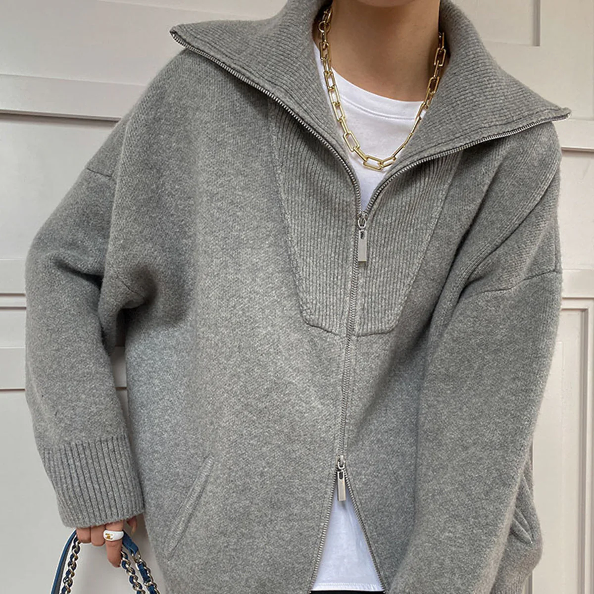 Damen - Strickjacke in Übergröße - Wolle - Reißverschluss - Bequeme und stilvolle Oberbekleidung