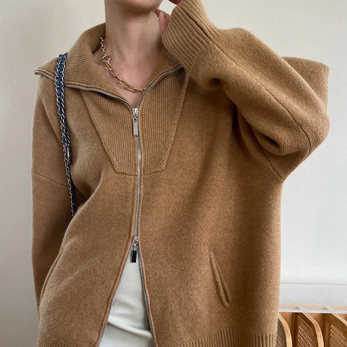 Damen - Strickjacke in Übergröße - Wolle - Reißverschluss - Bequeme und stilvolle Oberbekleidung