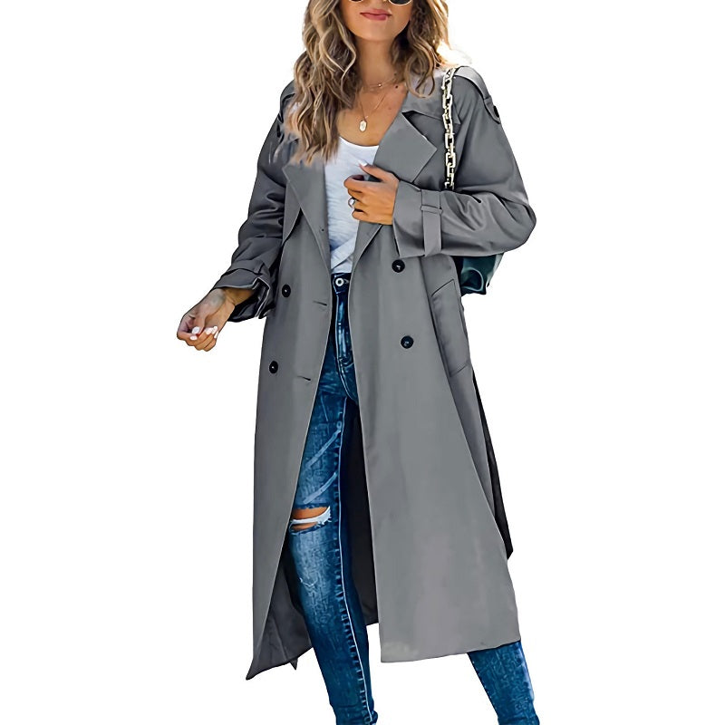 Damen - Trenchcoat - Langer Gürtel-Stil - Eleganter und modischer Übergangsjacke für jeden Anlass