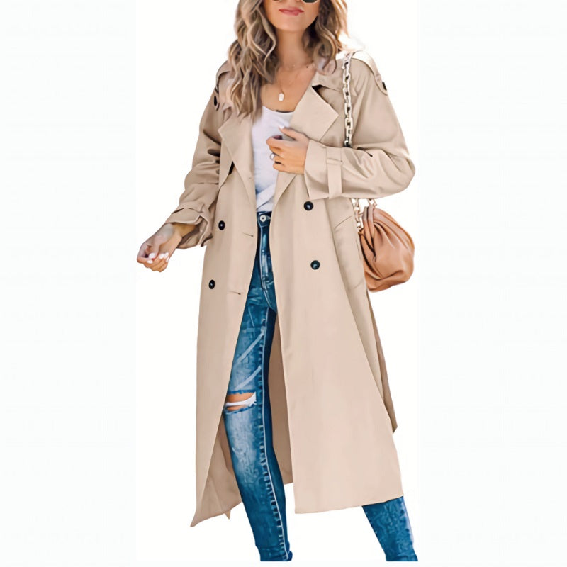 Damen - Trenchcoat - Langer Gürtel-Stil - Eleganter und modischer Übergangsjacke für jeden Anlass
