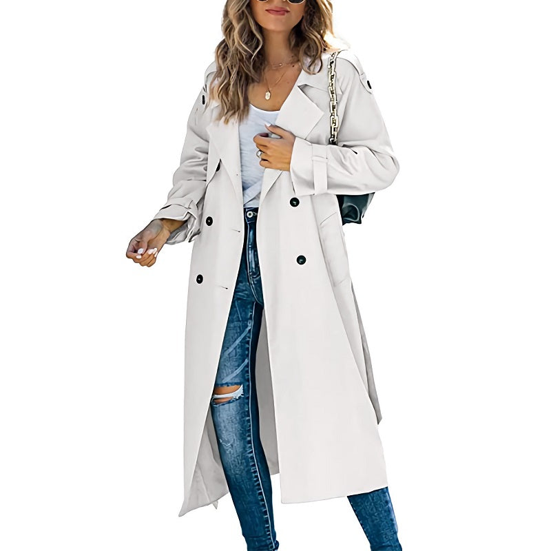 Damen - Trenchcoat - Langer Gürtel-Stil - Eleganter und modischer Übergangsjacke für jeden Anlass