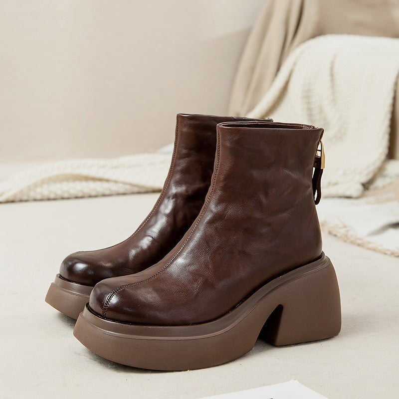 Damen - Plateaustiefel - Rindsleder - Reißverschluss - Stilvolle und bequeme Stiefel für jeden Anlass
