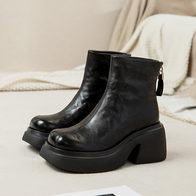 Damen - Plateaustiefel - Rindsleder - Reißverschluss - Stilvolle und bequeme Stiefel für jeden Anlass