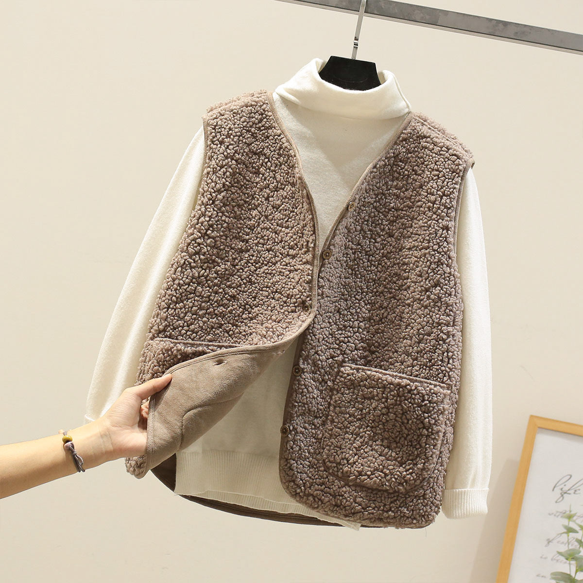 Damen - Shearling Gilet - Knopfverschluss - Bequem & Stilvoll - Perfekt für jeden Anlass