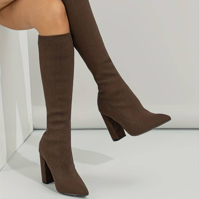 Damen - Kniehohe Stiefel mit Sock Fit - Spitz zulaufend für stilvolle Eleganz