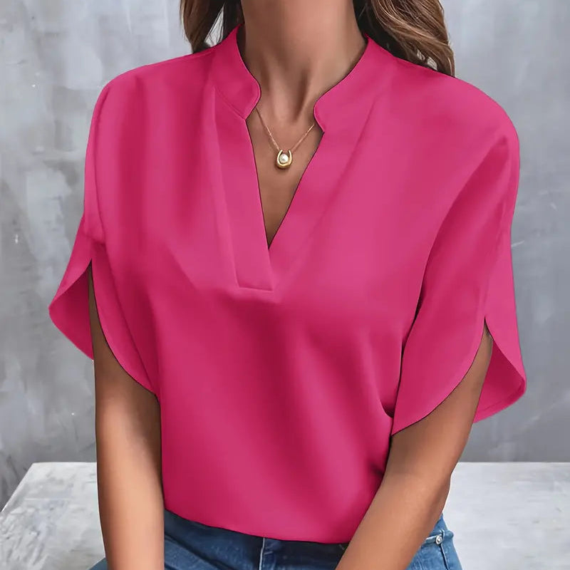Damen - Elegante Bluse mit kurzen Ärmeln - leichte Gewebe - Stilvolles Top für jeden Anlass