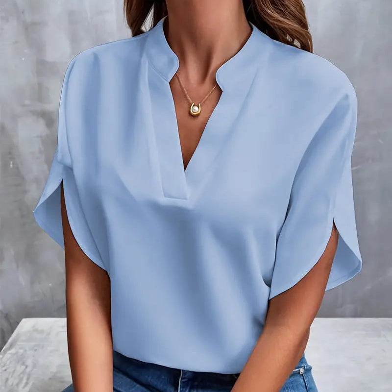 Damen - Elegante Bluse mit kurzen Ärmeln - leichte Gewebe - Stilvolles Top für jeden Anlass