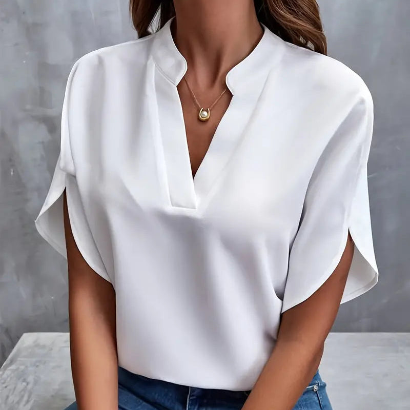 Damen - Elegante Bluse mit kurzen Ärmeln - leichte Gewebe - Stilvolles Top für jeden Anlass