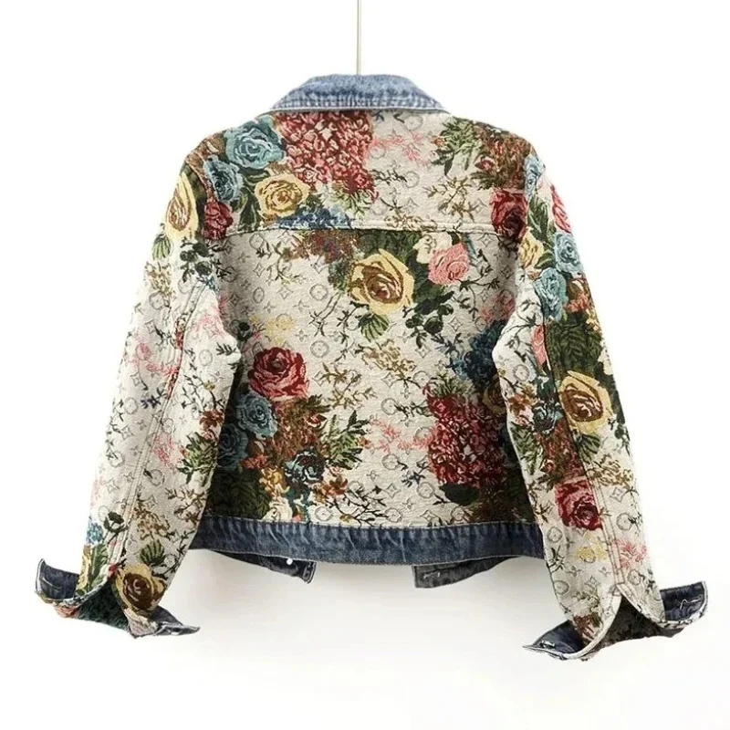 Damen - Denim Jacke mit Blumenmuster - Baumwolle - Handbemalte Vintage - Einzigartiger Stil für mühelosen Chic