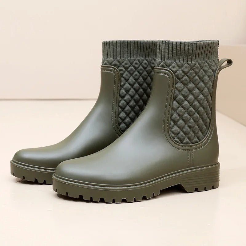 Gesteppte Strick-Regenstiefel für Damen - Bequeme Slip-On Gummistiefel - Ideal für Nasses Wetter