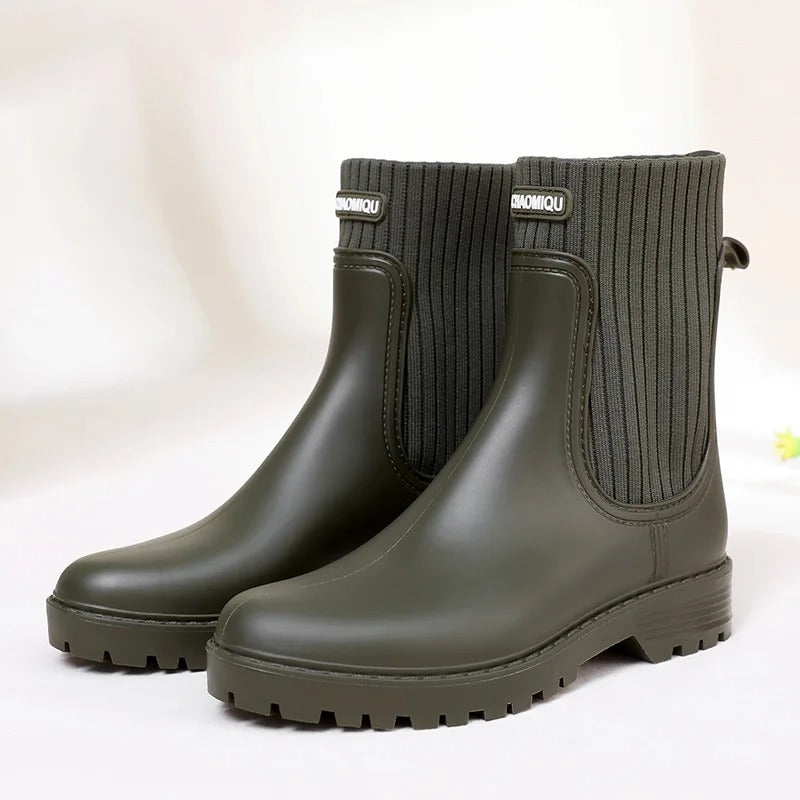 Gesteppte Strick-Regenstiefel für Damen - Bequeme Slip-On Gummistiefel - Ideal für Nasses Wetter
