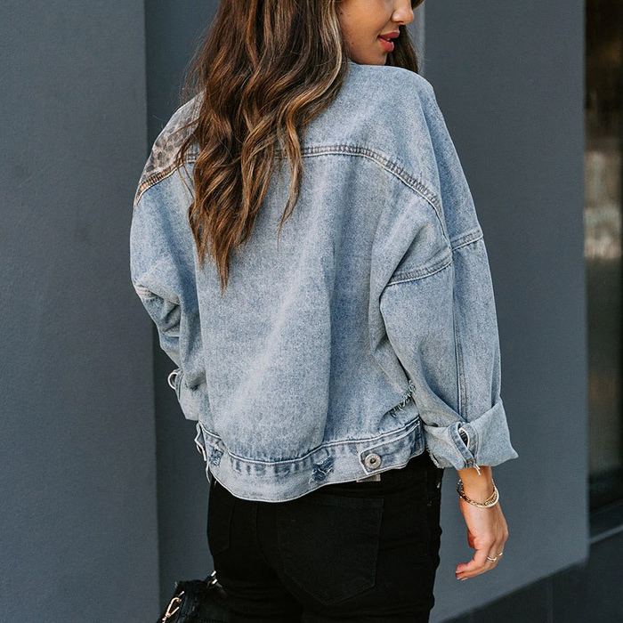 Damen - Patchwork-Jacke mit Leopardenmuster - Denim - Trendige Mode für jeden Anlass