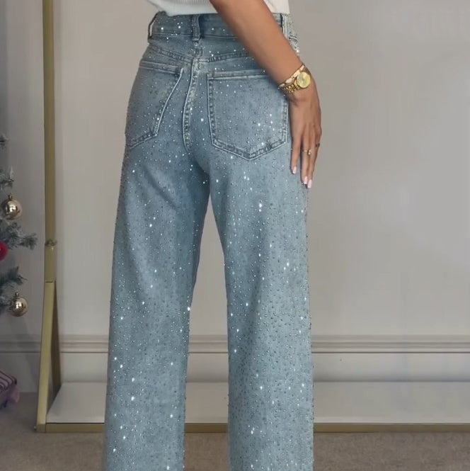 Damen - Glitzer Jeans - Trendy Passform - Glitzernde Denim für einen modernen Look