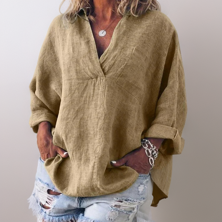 Damen - Langarmshirt mit V-Ausschnitt - Atmungsaktive Material - Weich, bequem und lässig - Ideal für den Alltag