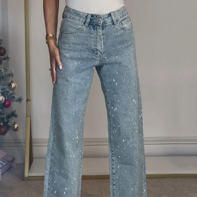 Damen - Glitzer Jeans - Trendy Passform - Glitzernde Denim für einen modernen Look