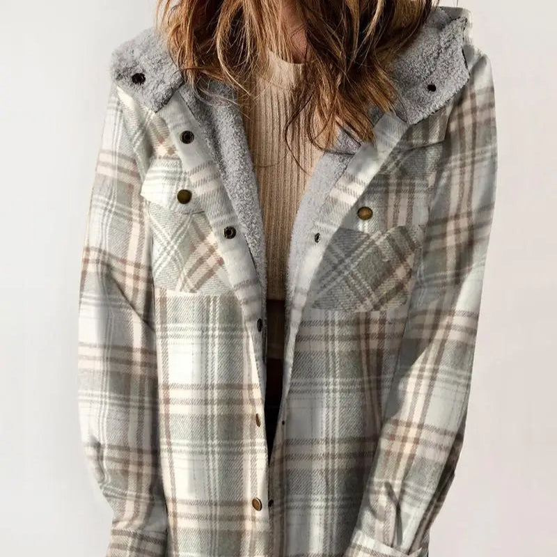 Damen - Karierte Winterjacke mit Kapuze - Langlebiges Material - Warmes Futter für kalte Tage - Stylisch und Bequem