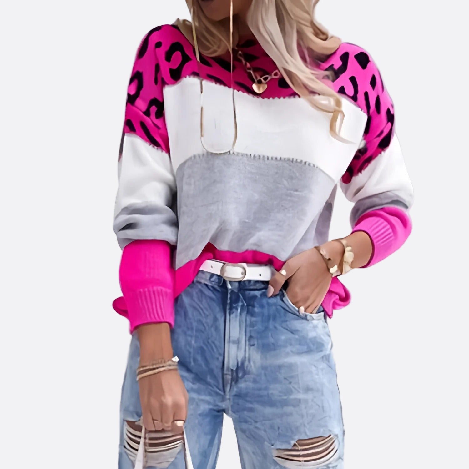 Damen - Strickpullover - Lockerer Passform - Tierprint - Bequemer und stylischer Look für jeden Anlass