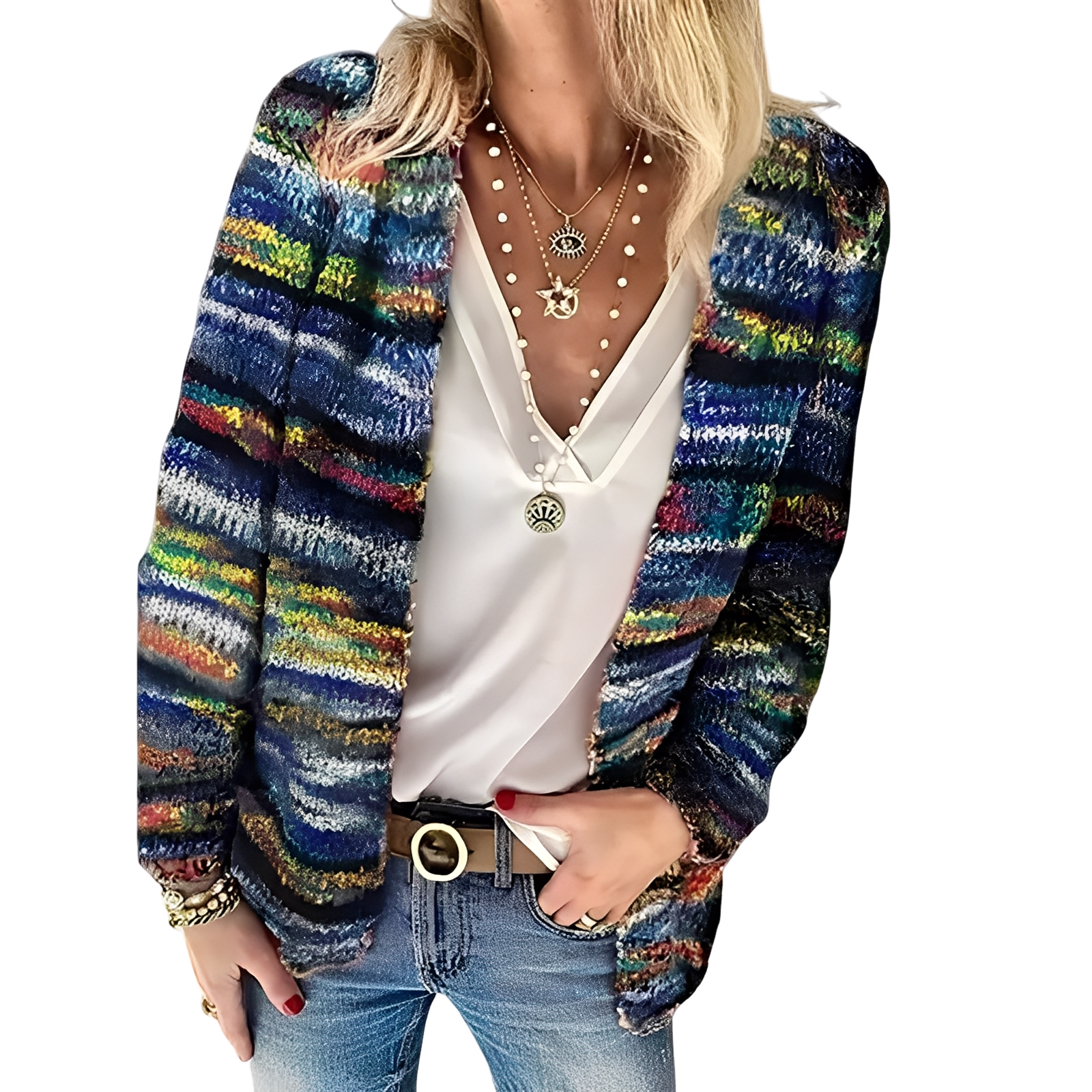 Damen - Lässige mehrfarbige Strickjacke - Kuscheliges Material - Perfekt für jeden Anlass