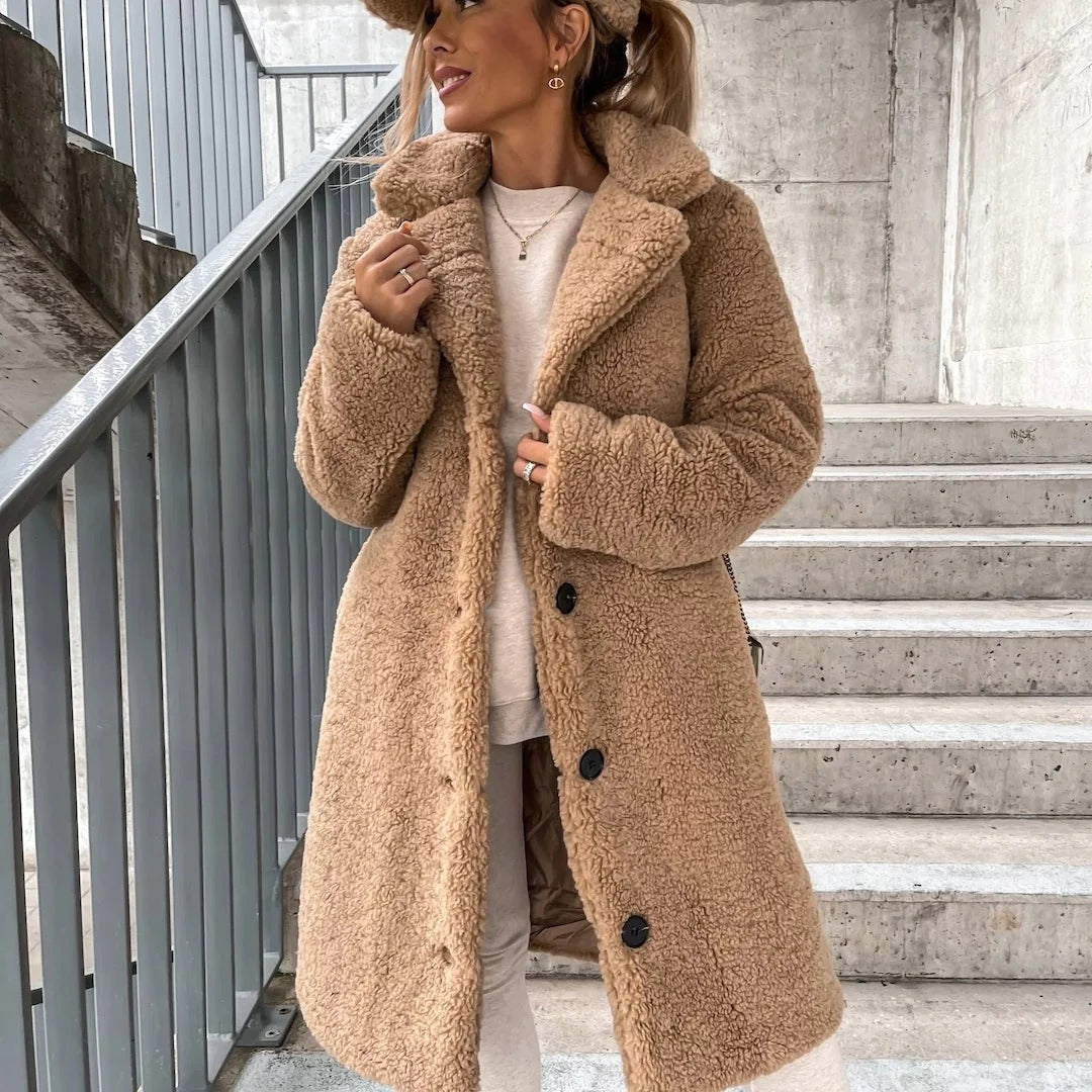 Damen - Teddy Mantel - Kunst-Shearling - Übergröße - Kuscheliger Warmhalter für kalte Tage