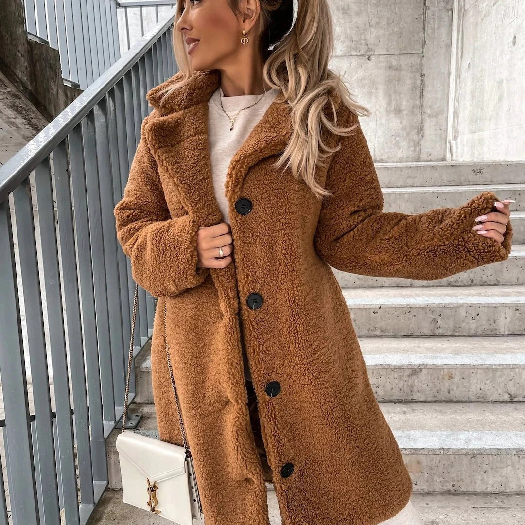 Damen - Teddy Mantel - Kunst-Shearling - Übergröße - Kuscheliger Warmhalter für kalte Tage
