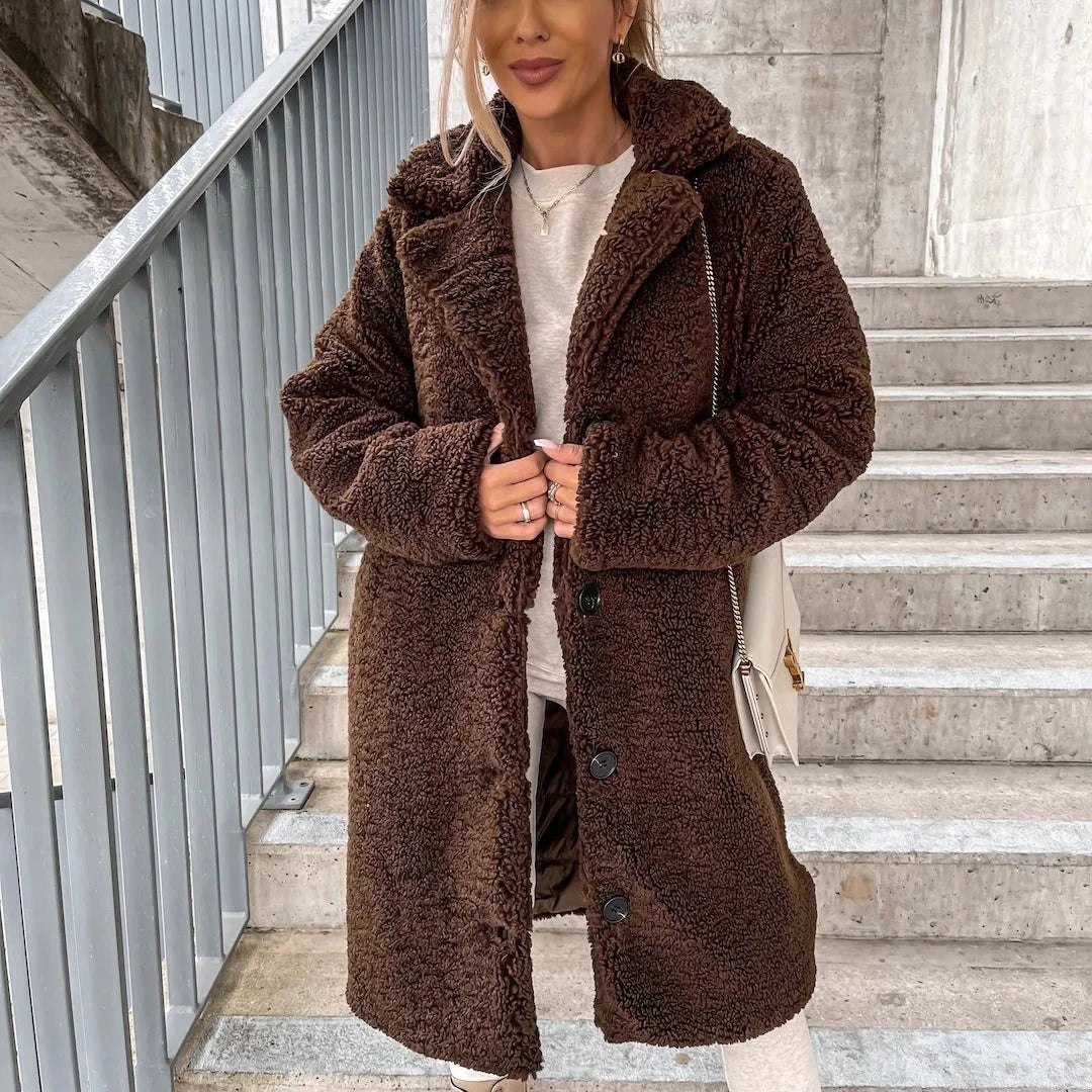 Damen - Teddy Mantel - Kunst-Shearling - Übergröße - Kuscheliger Warmhalter für kalte Tage