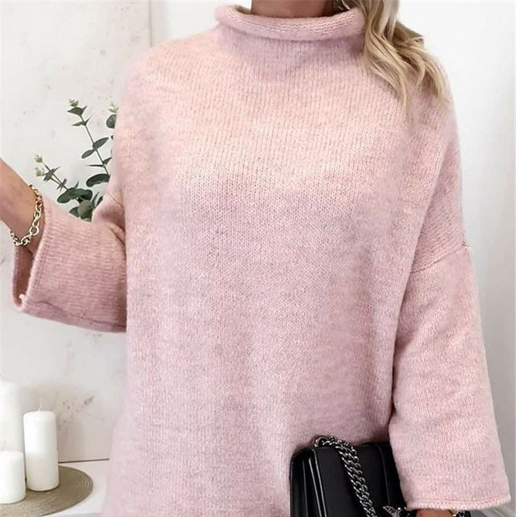Damen - Weiches Strick-Sweatshirt mit lockerer Passform - Hoher Halsausschnitt & Ausgestellte Ärmel - Modischer Komfort
