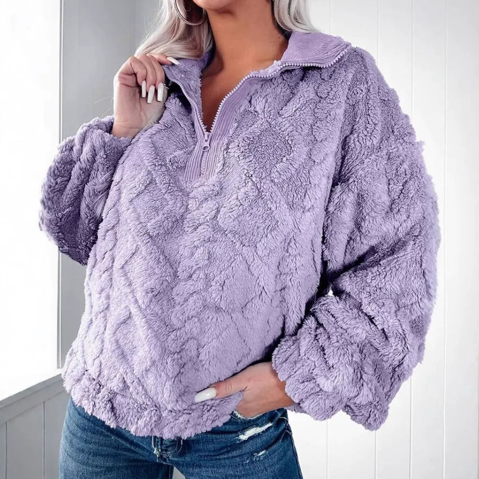 Damen - Kunstfell Pullover - Gesteppt mit Reißverschluss - Weich und Bequem für den Alltag