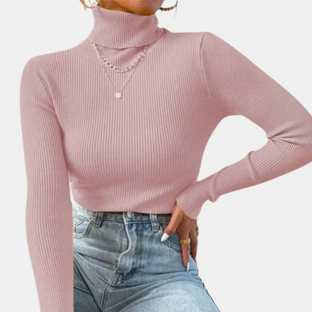 Damen - Gerippter Rollkragenpullover - Weiches Material - Modischer Komfort für jede Gelegenheit