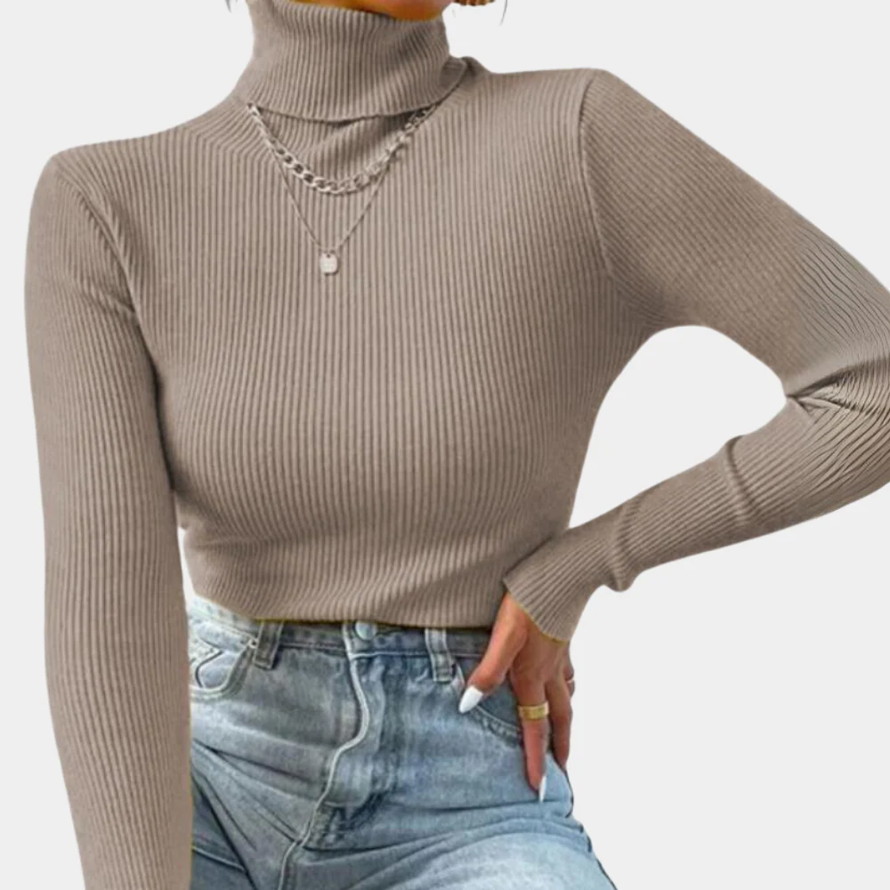 Damen - Gerippter Rollkragenpullover - Weiches Material - Modischer Komfort für jede Gelegenheit