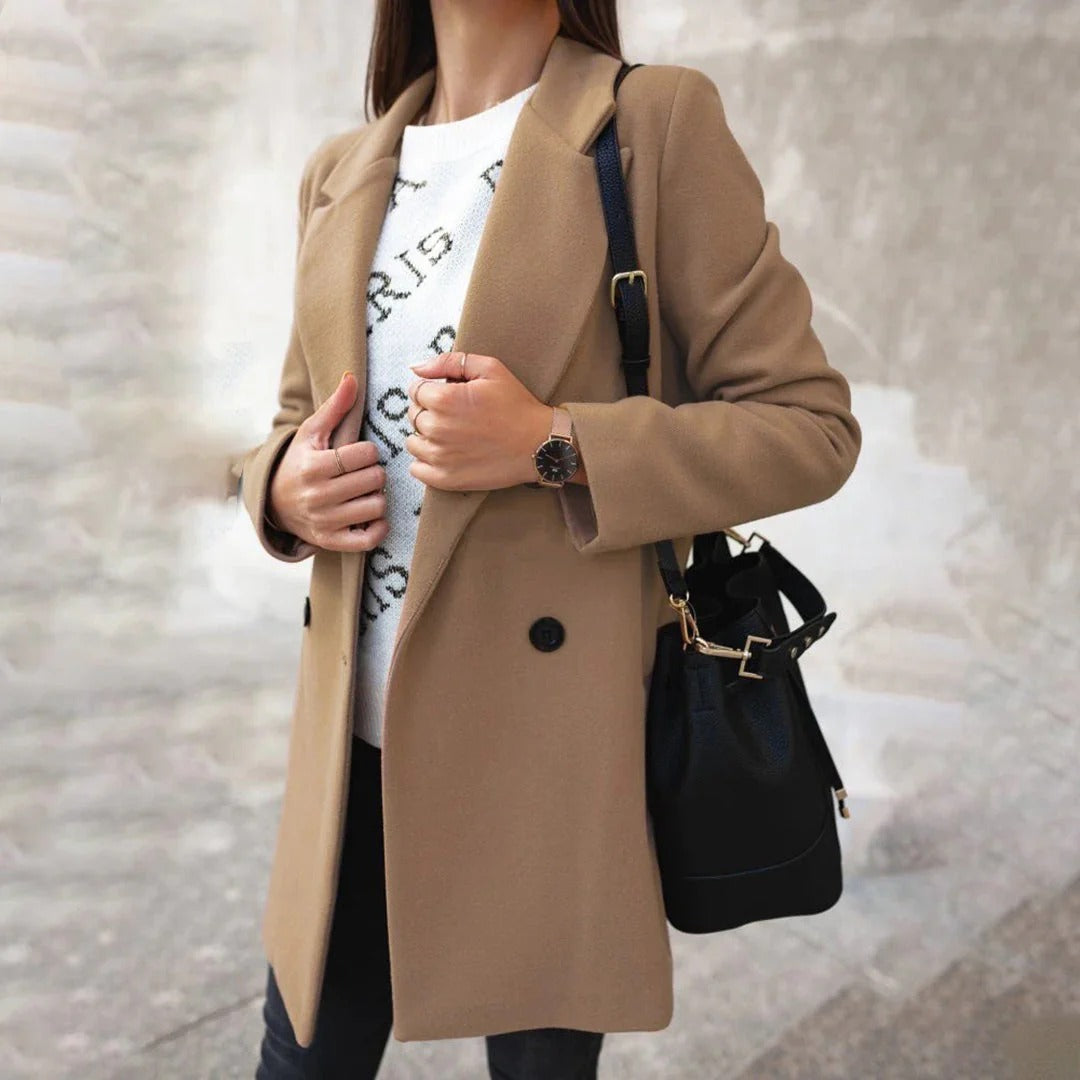 Damen - Klassischer mittellanger Mantel - Wollmischung - Eleganter Wintermantel für stilvolle Auftritte