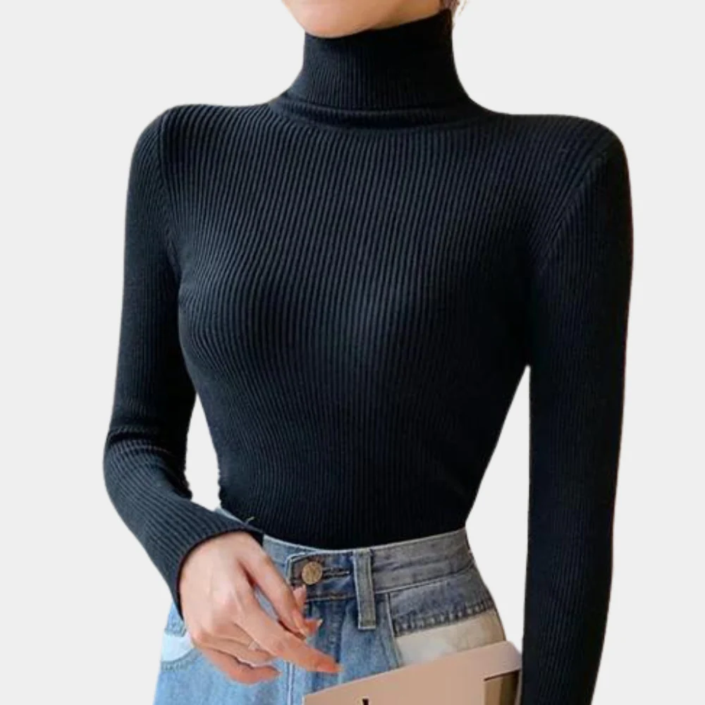 Damen - Gerippter Rollkragenpullover - Weiches Material - Modischer Komfort für jede Gelegenheit