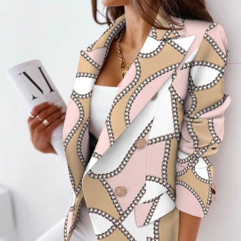 Damen - Taillierter Blazer - Weichen Materialmischung - Zweireihiger Schnitt - Bedruckte Styles für einen modernen Look