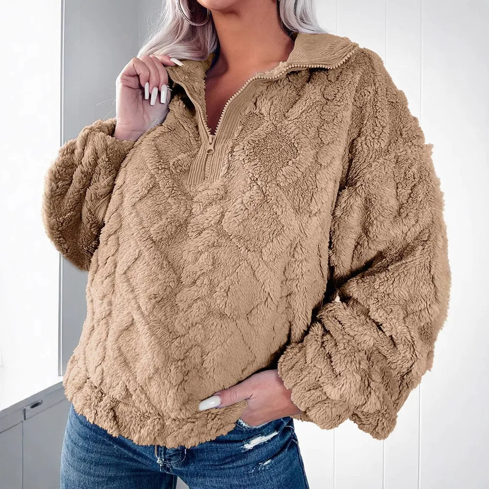 Damen - Kunstfell Pullover - Gesteppt mit Reißverschluss - Weich und Bequem für den Alltag