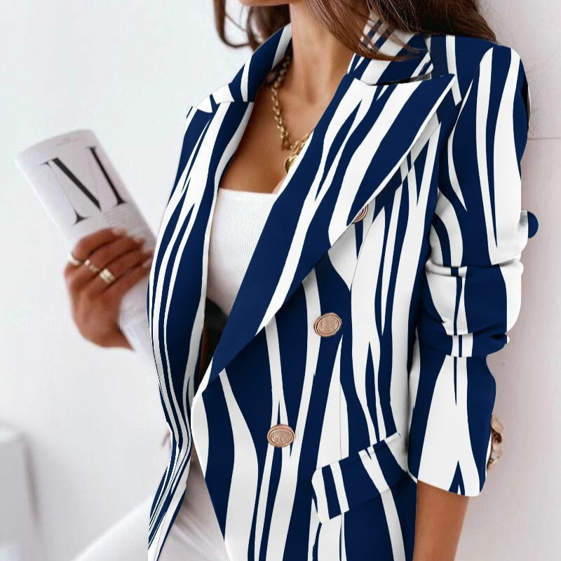 Damen - Taillierter Blazer - Weichen Materialmischung - Zweireihiger Schnitt - Bedruckte Styles für einen modernen Look