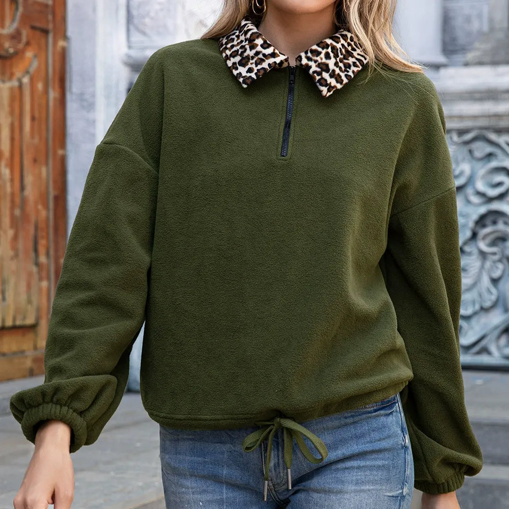 Damen - Fleece Pullover - Kunstfellkragen - Bequemer, warmer Sweatshirt für kalte Tage
