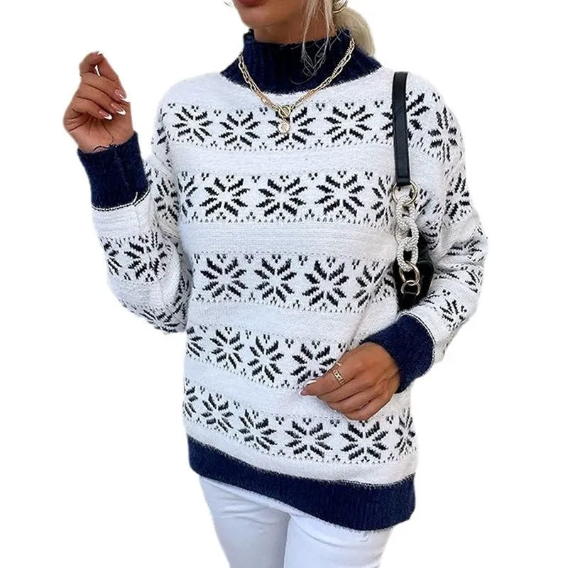 Damen - Strickpullover - Wollmischung - Schneeflockenmuster - Bequem und stilvoll für kalte Tage
