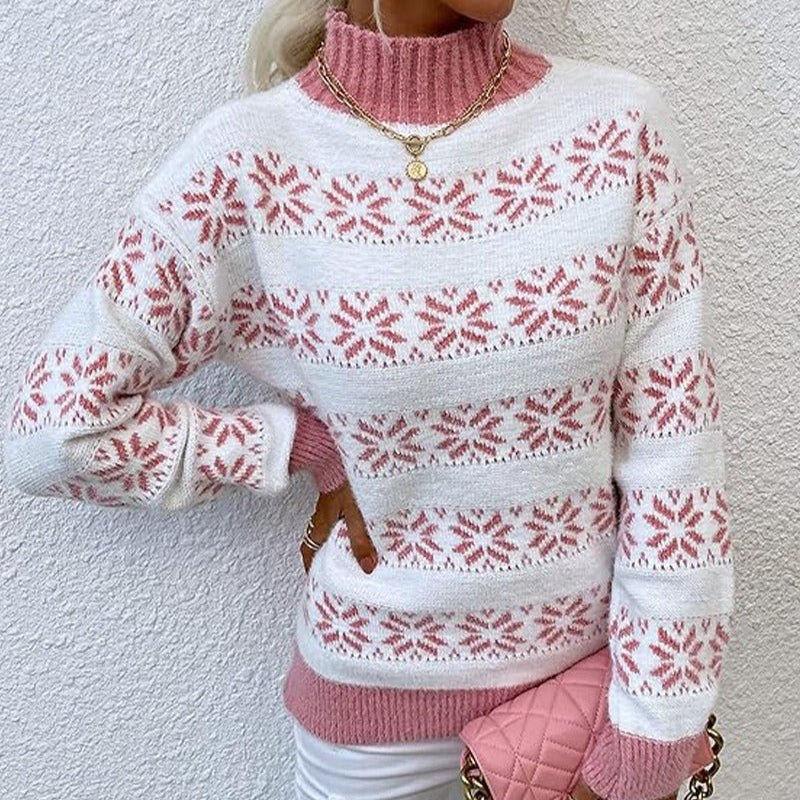 Damen - Strickpullover - Wollmischung - Schneeflockenmuster - Bequem und stilvoll für kalte Tage