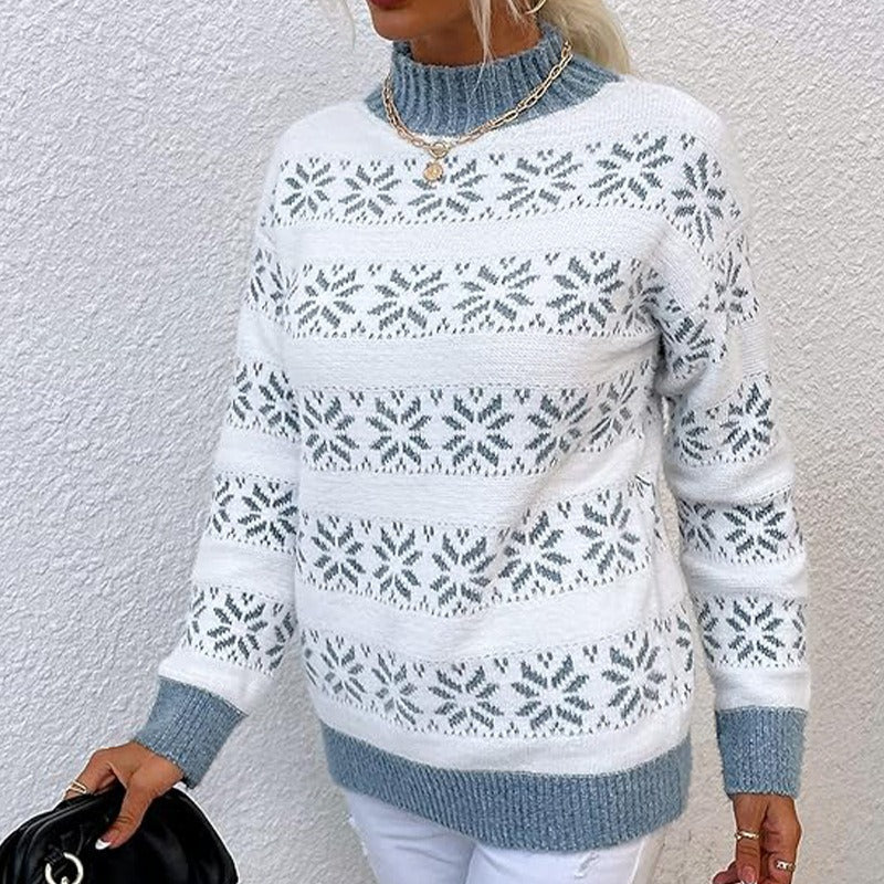 Damen - Strickpullover - Wollmischung - Schneeflockenmuster - Bequem und stilvoll für kalte Tage