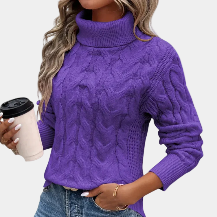 Damen - Rollkragenpullover - Zopfstrick - Eleganter und bequemer Stil für kühle Tage