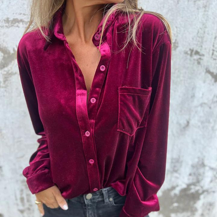 Damen - Trendy Style Hemd - Weichem Samt - Bequeme Passform - Stylische & vielseitige Oberbekleidung